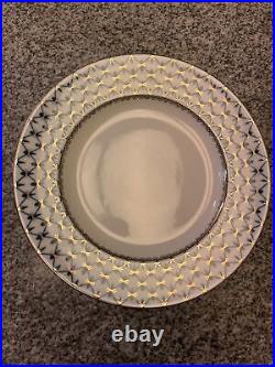 4 Antique Cobalt Net Gold/blue Dinner Plate Imperial Porcelain Lomonosov Russian