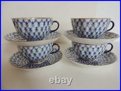 4 Lomonosov Imperial Porcelain Russian Cup Saucer Teapot Cobalt Blue & Gold Net