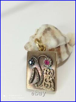 56' Imperial Russian Gold Locket Pendant Set With Ruby Shappire And Diamonds