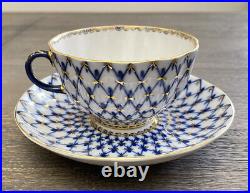 6 Cups & Saucer Sets Lomonosov Russian Imperial Porcelain 22K Gold Cobalt Net