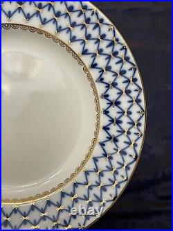 6 Salad Plates Lomonosov Russian Imperial Porcelain 22K Gold Cobalt Blue Net 8