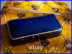 A Faberge Imperial Russian Gold Guilloché Enamel & Diamond Cufflinks