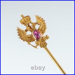 ANTIQUE 19thC IMPERIAL RUSSIAN 56 GOLD & RUBY STICKPIN, KARL BOCK c. 1890