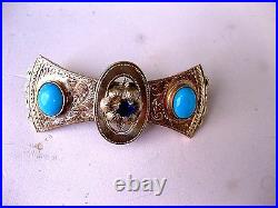 ANTIQUE RUSSIAN IMPERIAL 56 ROSE GOLD ENGRAVED HAIR PIN with GEMS, RIGA, 19c