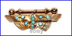 ANTIQUE RUSSIAN JEWELRY 18k GOLD ART DECO BROOCH TURQUOISE 1900's