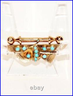 ANTIQUE RUSSIAN JEWELRY 18k GOLD ART DECO BROOCH TURQUOISE 1900's