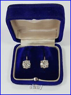 Amazing Russian Imperial 14k 56 gold earrings with diamonds 19th century