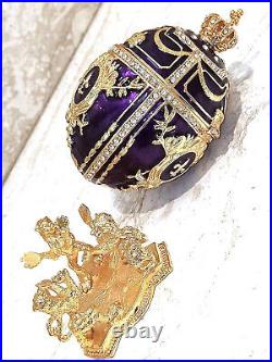 Amethyst Faberge egg Imperial Royal Russian eggs + Gold Wreath Designer Jewelry