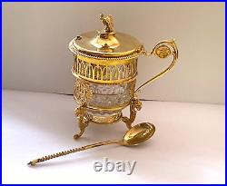 Ant. Imperial Faberge White Crystal Mustard Cup 88 Solid Silver Gilded I. P