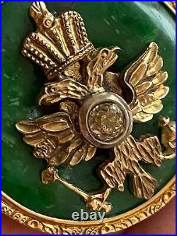Ant. Imperial Rus era Faberge KF Gold 56 Green Enamel Diamond Pendant Necklace