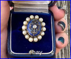 Ant. Rare Imperial K. Faberge A. H 72 18k Gold Enamel Pearls Diamond Ring