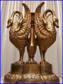 Antique 1850 Russian Imperial Glass Gilt Bronze Swan Figural Centerpiece Bowl