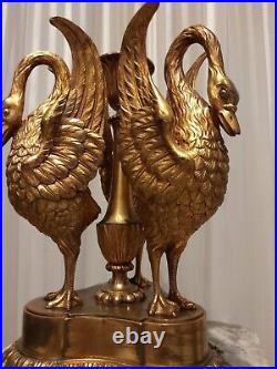 Antique 1850 Russian Imperial Glass Gilt Bronze Swan Figural Centerpiece Bowl