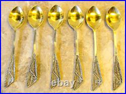 Antique 19 th Russian, 875 Silver Lot 6 Mocha coffee partially gilded Spoon