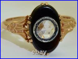 Antique 19th Century Imperial Russian 14k gold, Diamond, Onyx window's ring. Rare
