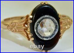Antique 19th Century Imperial Russian 14k gold, Diamond, Onyx window's ring. Rare