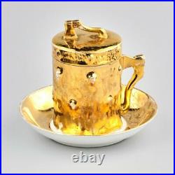 Antique 19th Russian imperial Rare Original Gilt Cup & Saucer KUZNETSOV Marked