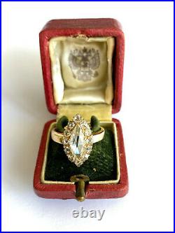 Antique Amazing Imperial Russian Faberge Diamond Ring 14k 56 Gold Author's