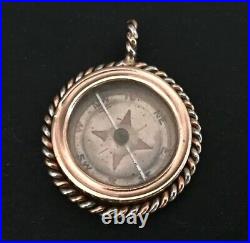 Antique Compass Pendant Solid 14k Rose Gold Platinum Russian Imperial Original