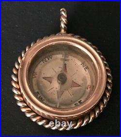 Antique Compass Pendant Solid 14k Rose Gold Platinum Russian Imperial Original