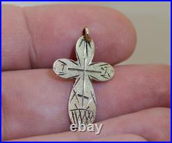 Antique Cross Pendant Imperial Russian Hand Engraved 14k Solid Gold c1880