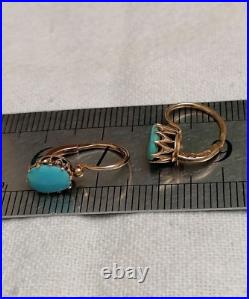 Antique Earrings Miniature Turquoise Tsar Royal Empire Hallmark 56 14K Gold A962