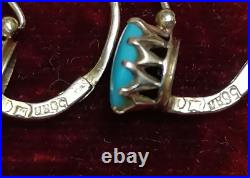 Antique Earrings Miniature Turquoise Tsar Royal Empire Hallmark 56 14K Gold A962