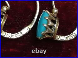 Antique Earrings Miniature Turquoise Tsar Royal Empire Hallmark 56 14K Gold A962