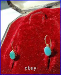 Antique Earrings Miniature Turquoise Tsar Royal Empire Hallmark 56 14K Gold A962