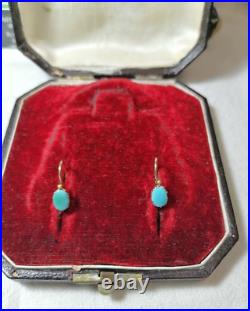 Antique Earrings Miniature Turquoise Tsar Royal Empire Hallmark 56 14K Gold A962