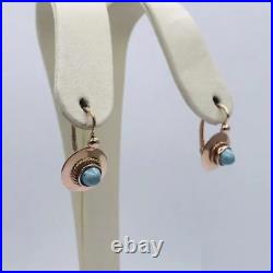 Antique Earrings Turquoise Tsar Empire Jewelry 56 Royal Stamp 14K Rose Gold 372
