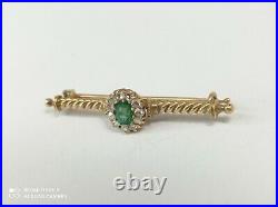 Antique Imperial 56 Yellow Gold Russian Brooch Set With Diamond's And Emerald