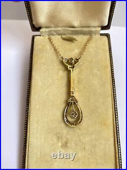 Antique Imperial Faberge 14k 56 Gold Natural Diamond Pendant Necklace
