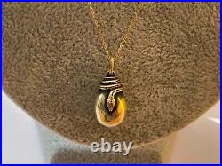 Antique Imperial Faberge 14k Gold 56 Silver Egg Snake Pendant Kollin Chain