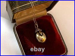 Antique Imperial Faberge 14k Gold 56 Silver Egg Snake Pendant Kollin Chain