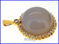 Antique Imperial Faberge. Gold, Pearls, Diamond, Blue Chalcedony Pendant