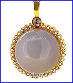 Antique Imperial Faberge. Gold, Pearls, Diamond, Blue Chalcedony Pendant