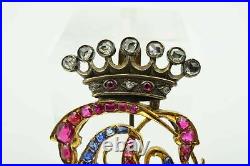Antique Imperial Gold Romanov Tsarist Brooch Royalty Ducal Crown Cipher Royal RU