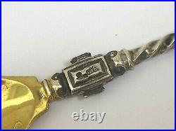 Antique Imperial Rus Faberge Solid Silver 84 Gold Plated Twisted Big Size Spoon