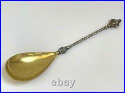 Antique Imperial Rus Faberge Solid Silver 84 Gold Plated Twisted Big Size Spoon