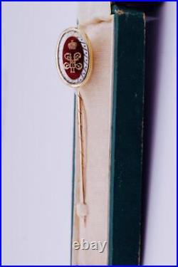 Antique Imperial Russ Tsar's Era Faberge Lapel Pin 14k Gold Enamel-Officer Award