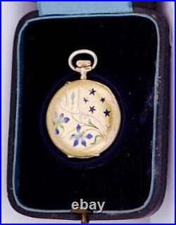Antique Imperial Russian 14k Gold Enamel Ladies Pendant Watch c1890's Boxed