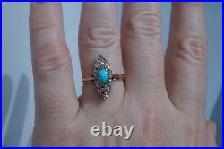 Antique Imperial Russian 14k Gold Turquoise Rose Cut Diamond 56 Russian Ring