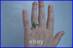 Antique Imperial Russian 14k Gold Turquoise Rose Cut Diamond 56 Russian Ring