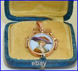 Antique Imperial Russian 18k Gold Hand Painted Enamel Knot Pendant Boxed