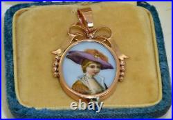 Antique Imperial Russian 18k Gold Hand Painted Enamel Knot Pendant Boxed