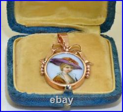 Antique Imperial Russian 18k Gold Hand Painted Enamel Knot Pendant Boxed c1890s