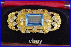 Antique Imperial Russian 18k gold Diamond and Aquamarine Brooch Original Box