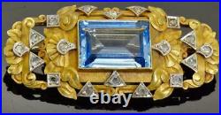 Antique Imperial Russian 18k gold, Diamond and Aquamarine brooch. Original box