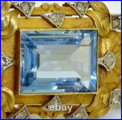 Antique Imperial Russian 18k gold, Diamond and Aquamarine brooch. Original box